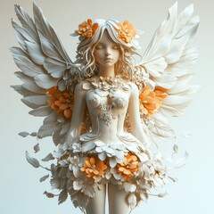 Ethereal Art Doll with Floral Wings and Nature-Inspired Outfit