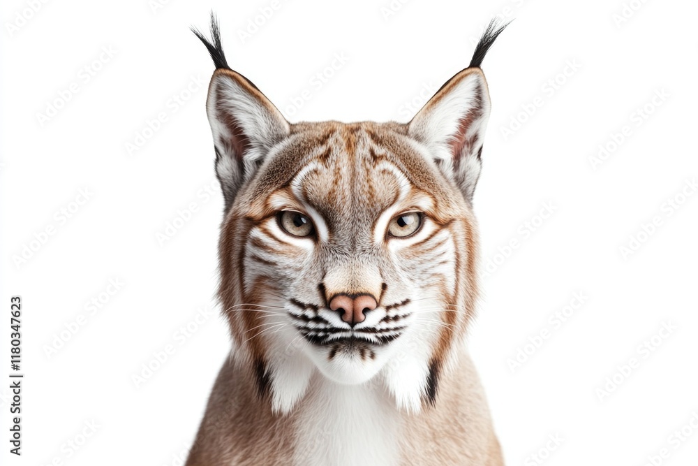 Poster A close-up shot of a lynx's face on a white background, great for wildlife or nature themed designs