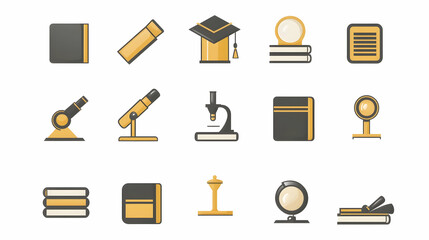 Educational icons set, various learning tools, knowledge, study.