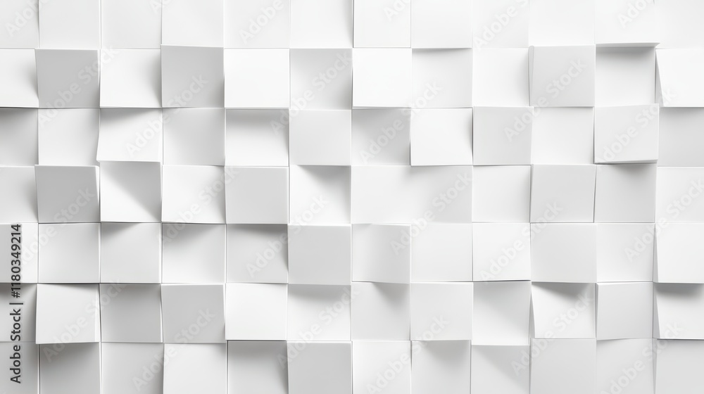 Wall mural modern white and light grey square overlapped pattern on background with shadow. white background. m