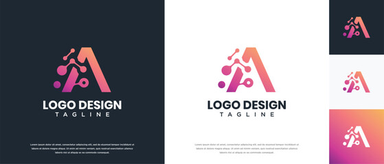 Letter A technology logo design. A letter technology connection logo template. Technology logo symbol icon