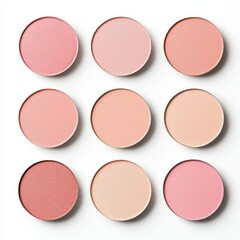 Fototapeta premium A grid of nine blush pans in various shades of pink and nude, perfect for makeup and beauty applications.