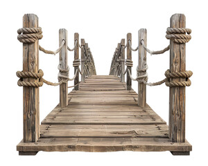 Naklejka premium arch rustic wooden wood suspended rope suspension bridge footbridge boardwalk on a transparent background