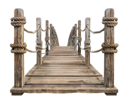  arch rustic wooden wood suspended rope suspension bridge footbridge boardwalk on a transparent background