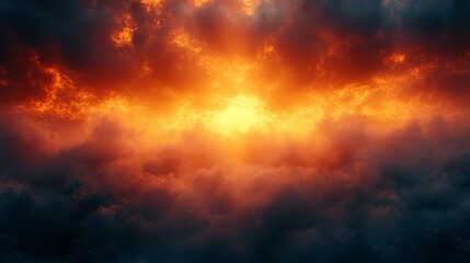 Dramatic sky with fiery orange and red clouds