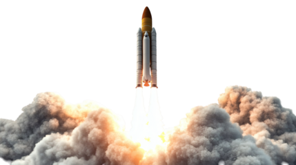 Illustration of a rocket lifting off isolated on white background