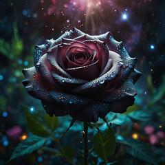 A breathtaking black rose rises from the center .