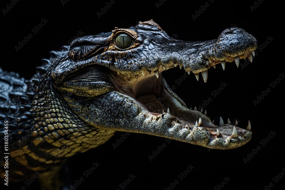 Poster A close-up image of an alligator's open mouth, suitable for use in scenes where a reptile is needed