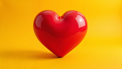 Obraz premium Red heart shape on bright yellow background