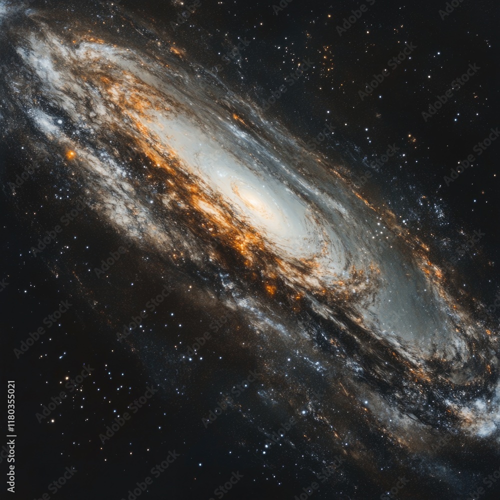 Poster a distant view of a massive spiral galaxy with numerous stars shining bright