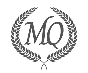 Initial letter M and Q, MQ monogram logo design with laurel wreath. Luxury calligraphy font.