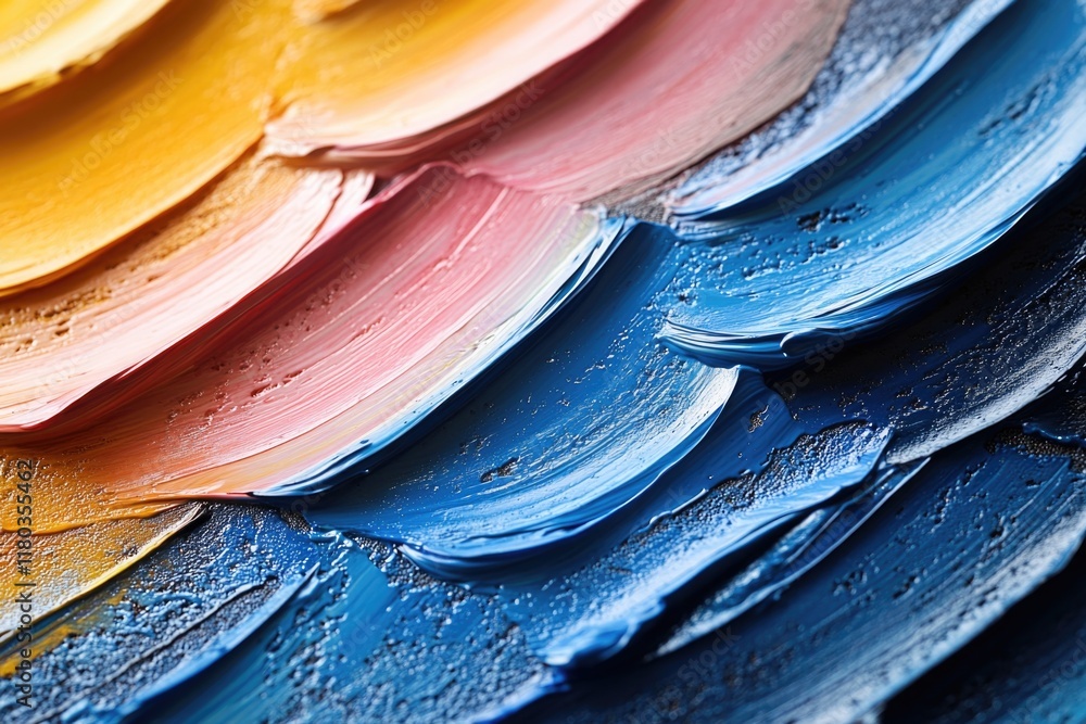 Poster a detailed view of a colorful painting with diverse colors and textures