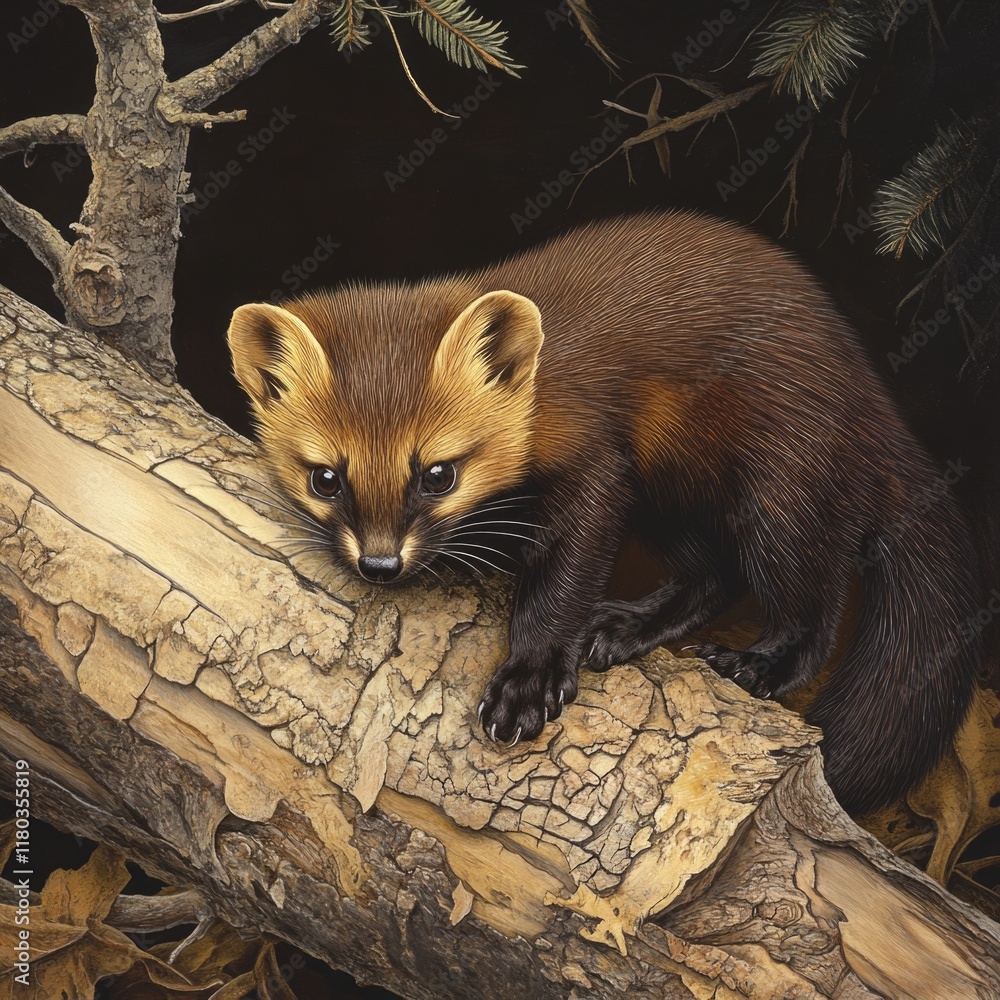 Poster a brown animal sits on the top of a tree branch, surrounded by leaves and possibly looking out at th