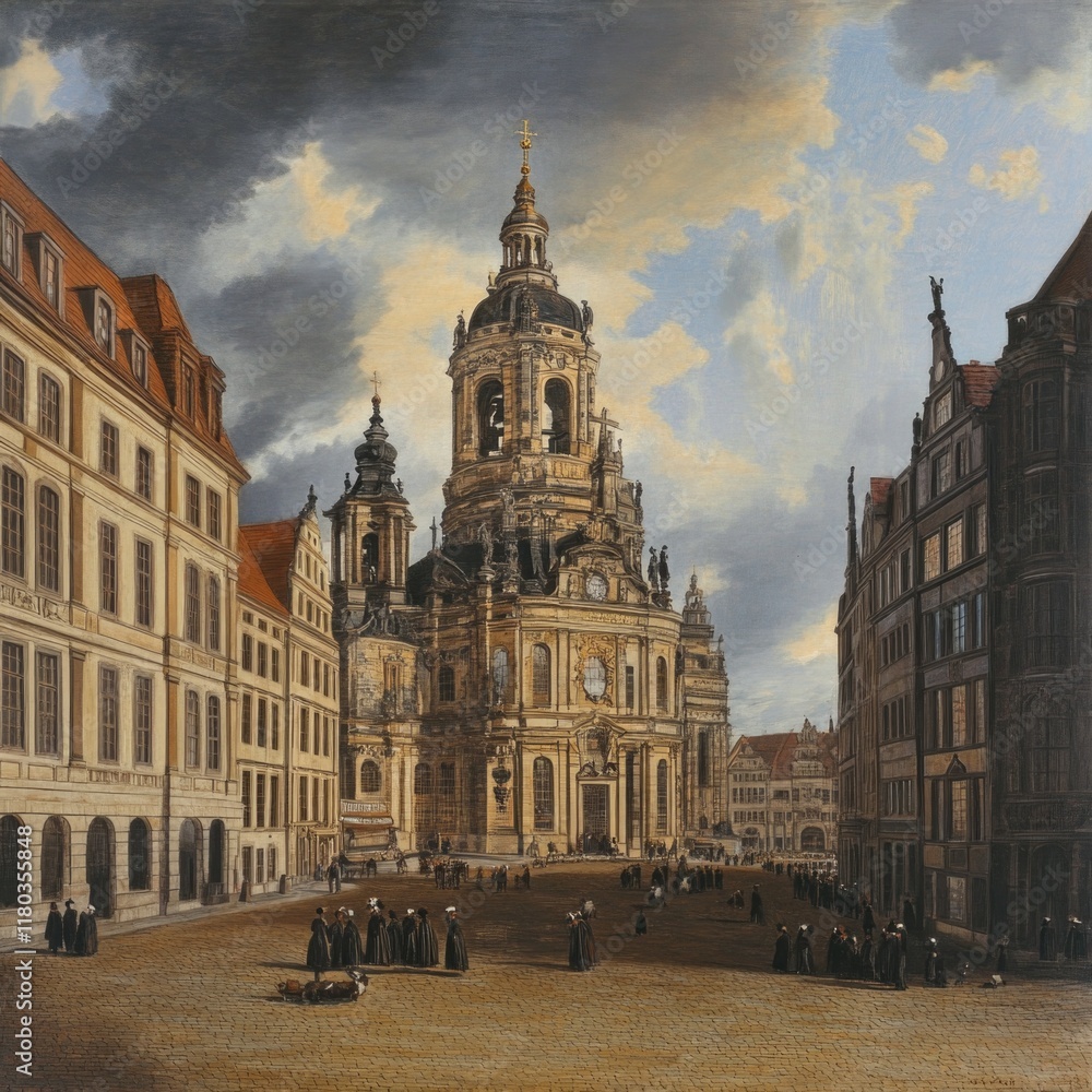 Poster A large building with a clock tower, perfect for use in architectural or urban planning contexts