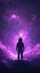 Fototapeta premium Astronaut Silhouette Against Purple Nebula Background
