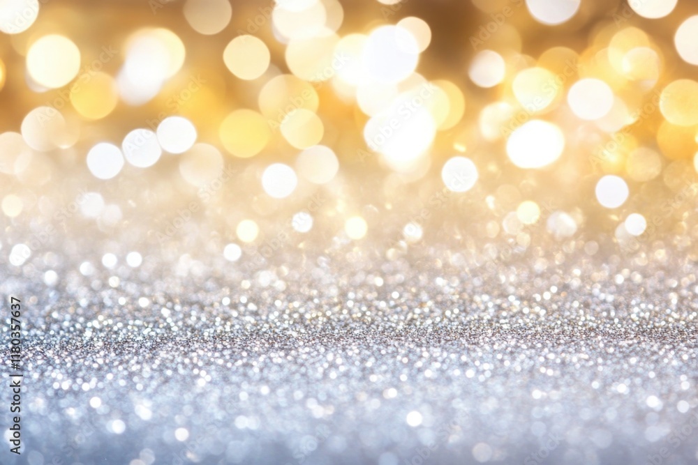 Poster A sparkly gold and silver background with a blurred bokeh effect