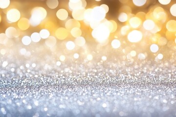 Fototapeta premium A sparkly gold and silver background with a blurred bokeh effect