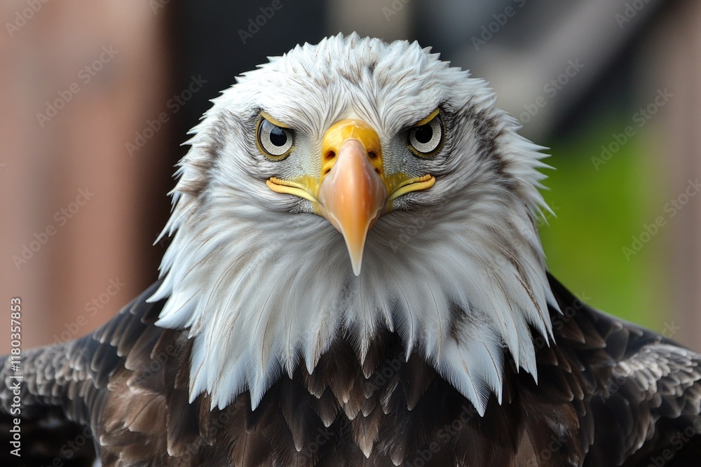 Poster A close-up shot of a bald eagle's head with sharp features and distinctive feathers