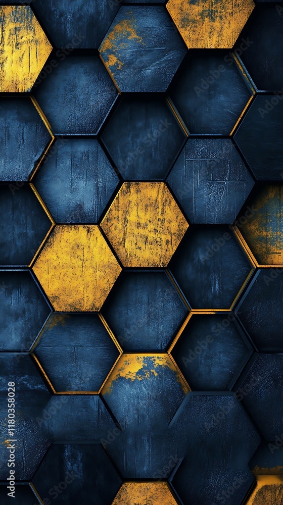 Poster abstract geometric backdrop with dark hexagonal patterns and golden lines for a modern design