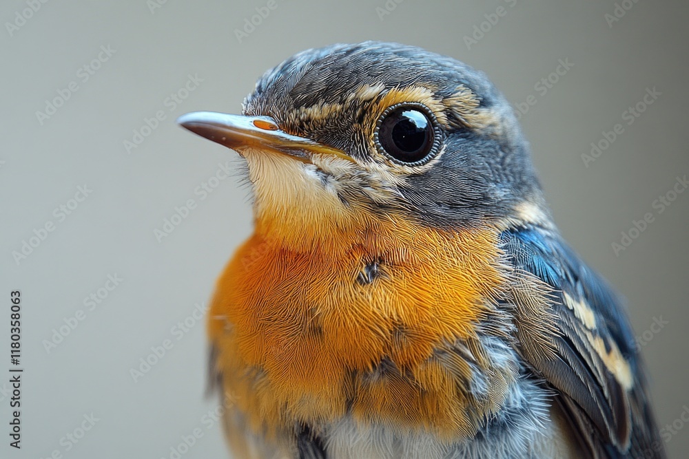 Poster A close-up view of a small bird sitting on a table