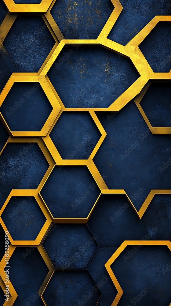Poster Abstract Geometric Backdrop with Dark Hexagonal Patterns and Golden Lines for a Modern Design