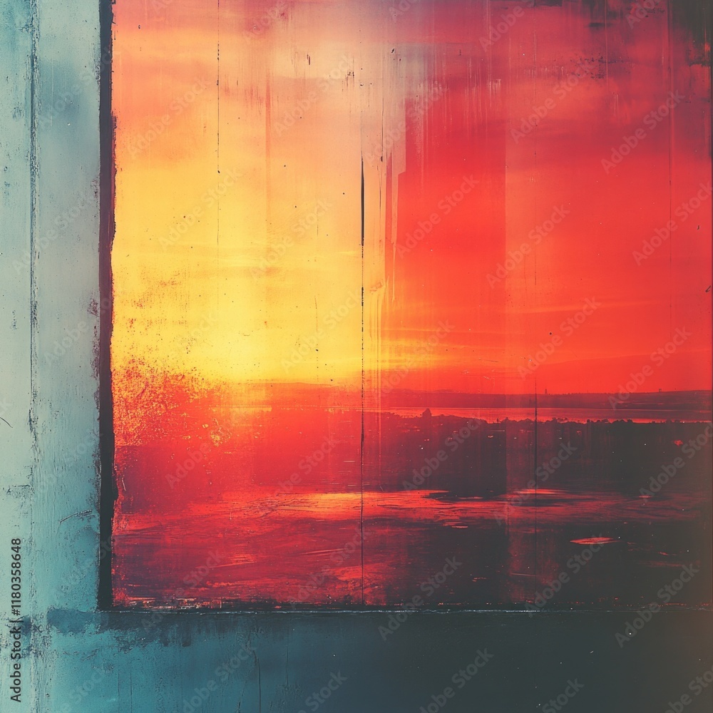Poster a serene scene of a sunny day with the sun setting behind a calm lake