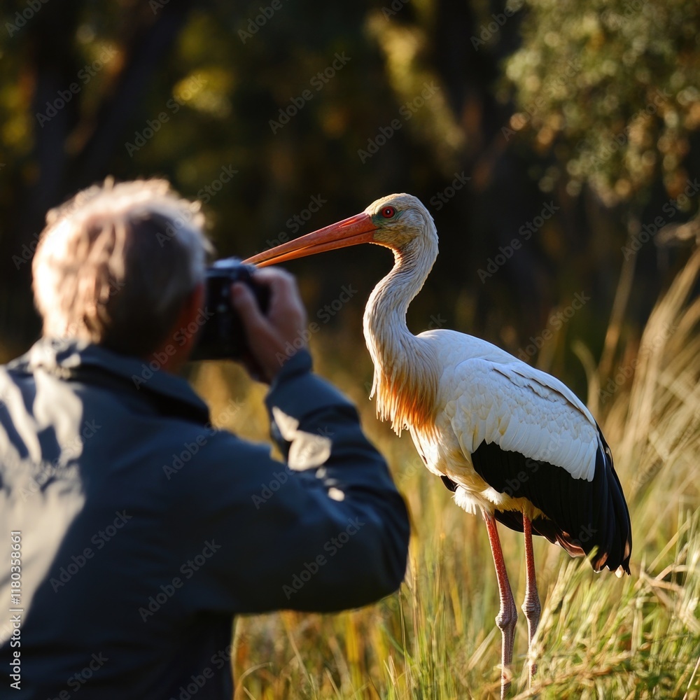 Poster A person capturing an image of a bird using a camera