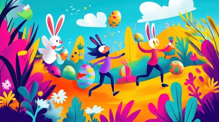 Colorful Easter Bunnies Celebrate Springtime Fun