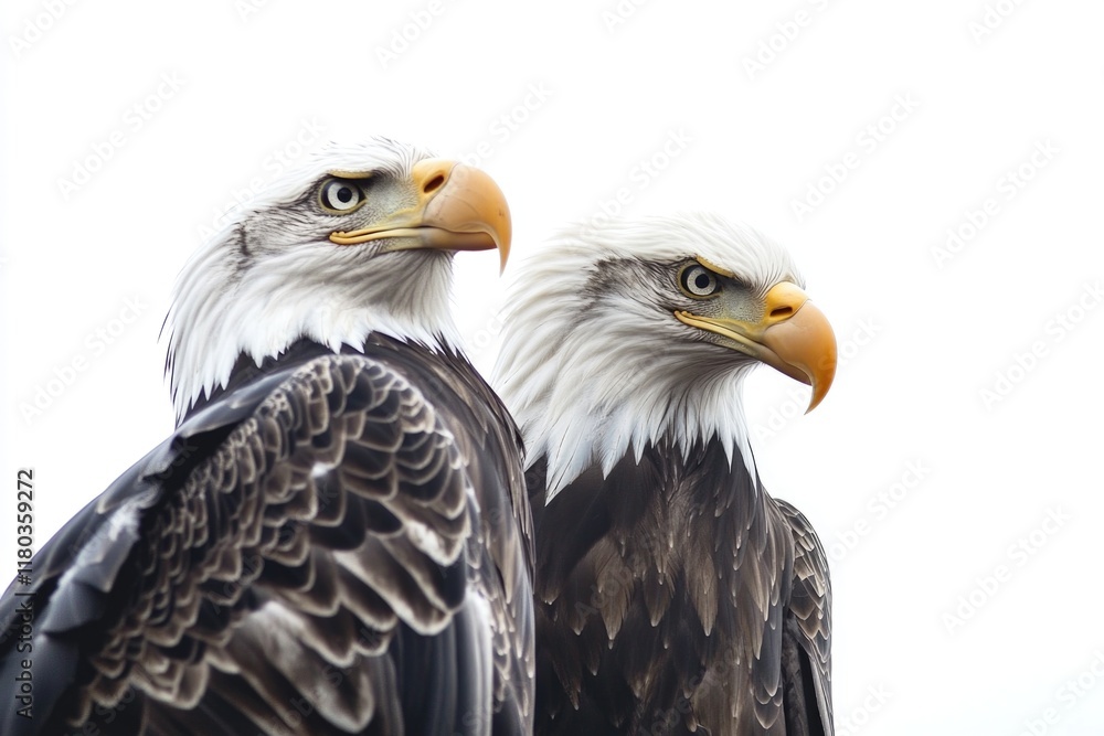Poster two american bald eagles perched side by side, symbolizing strength and unity