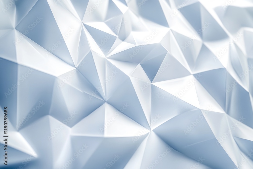 Poster Close-up view of a massive quantity of white origami paper folded into intricate shapes, ideal for use in packaging, branding or design concepts