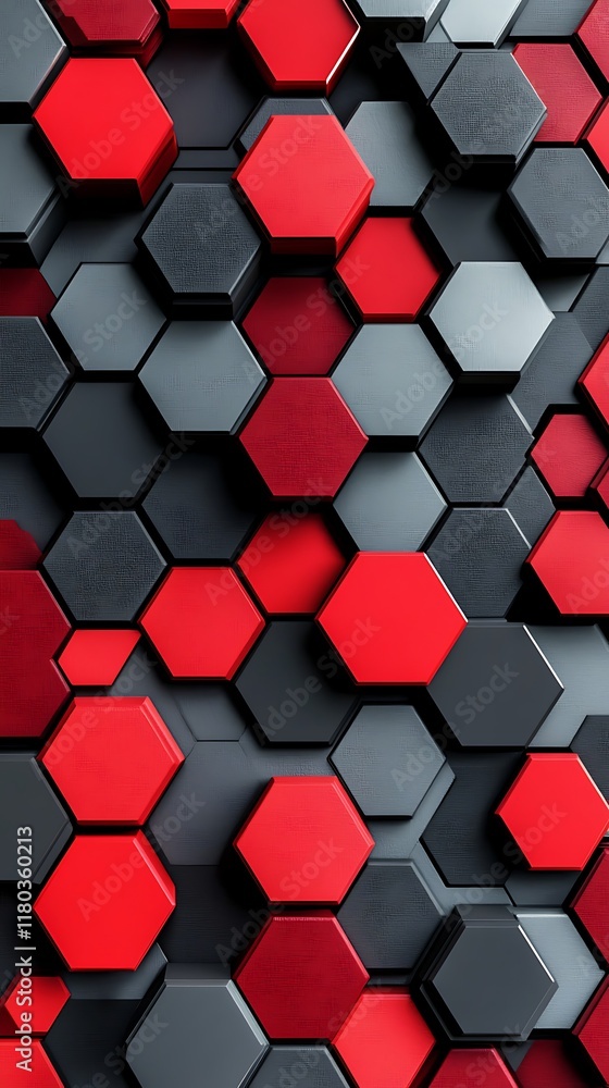 Poster abstract geometric background featuring red and black hexagonal patterns for a bold and modern look