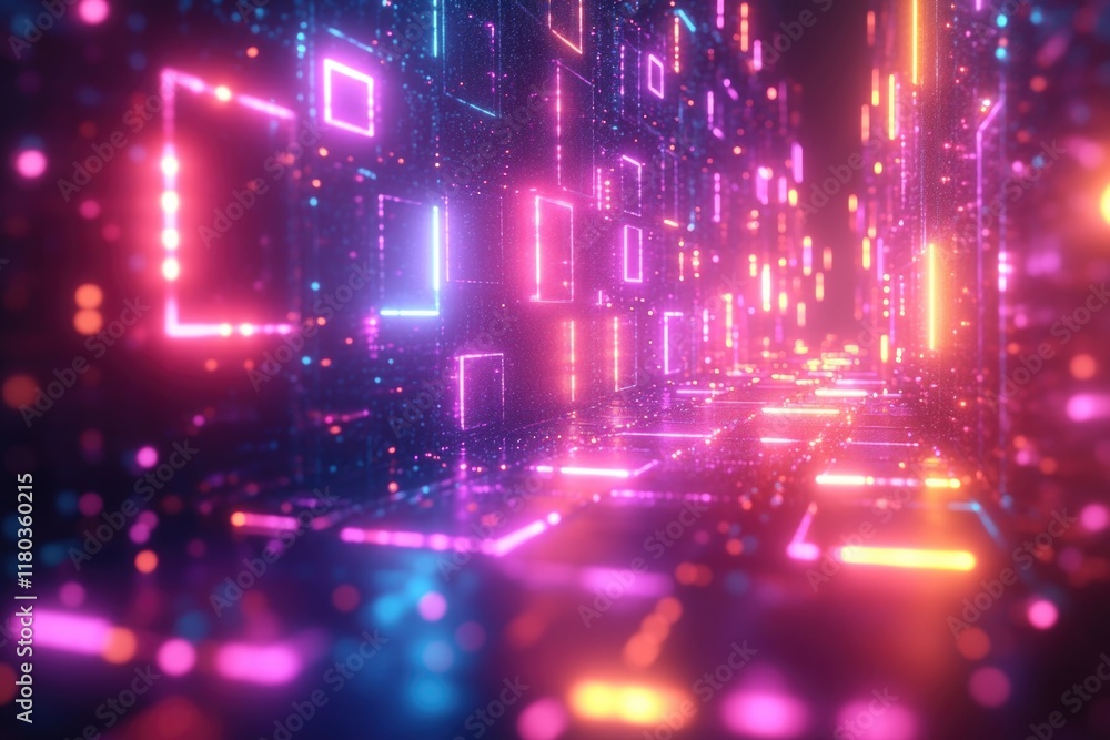 Poster a dark room filled with neon lights, perfect for capturing attention or adding ambiance to your scen