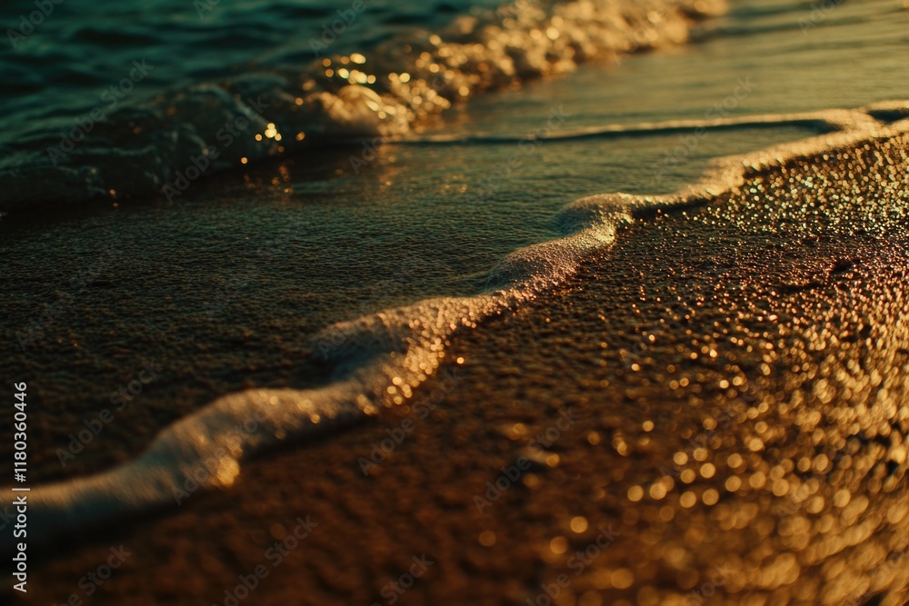 Poster a close-up shot of a wave crashing on the shore, suitable for use in travel or nature-themed project