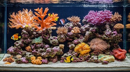 Vibrant coral reef aquarium.