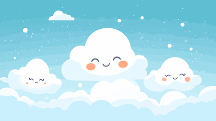 Cute and Colorful Kawaii Weather Icons with Clouds in Vector Illustration
