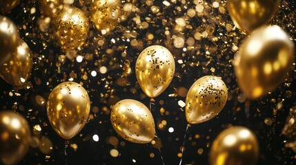 Celebration background with confetti and gold balloons