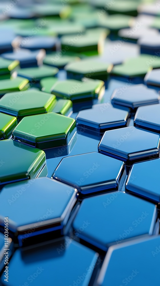 Aufkleber abstract geometric backdrop featuring intricate hexagonal patterns in blue and green for a modern ba