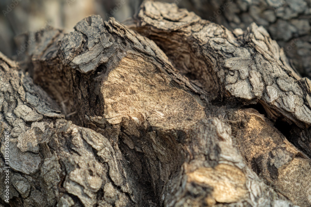 Poster A close-up shot of a tree trunk with intricate details and textures
