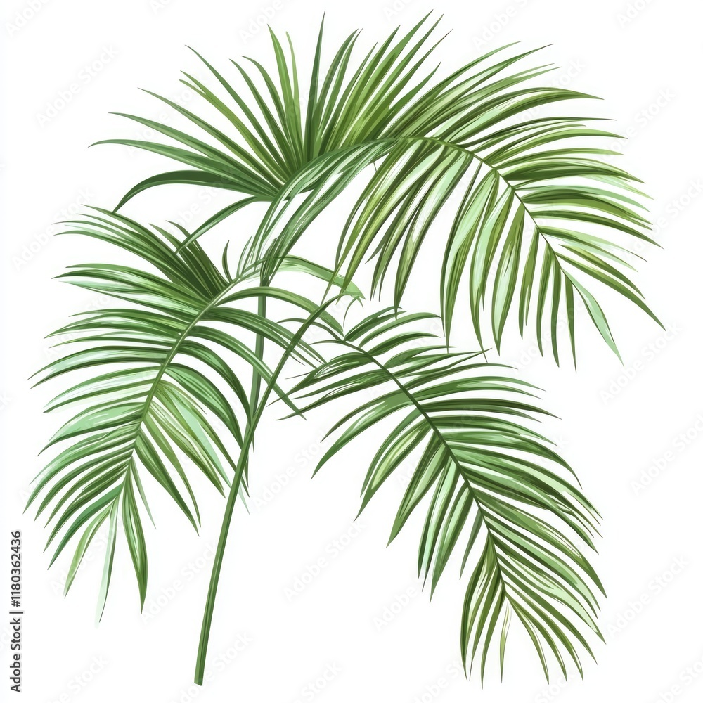 Poster a single palm tree standing tall on a clean white background, ideal for use in branding and advertis