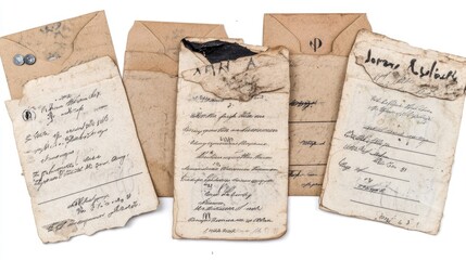 Vintage handwritten documents in old envelopes.