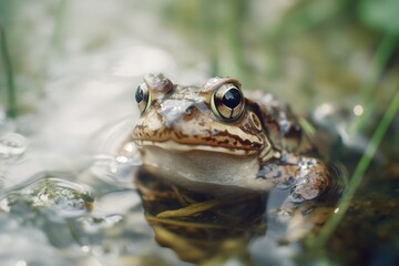 A frog perched on lily pads or stones in calm water, perfect for nature and wildlife illustrations