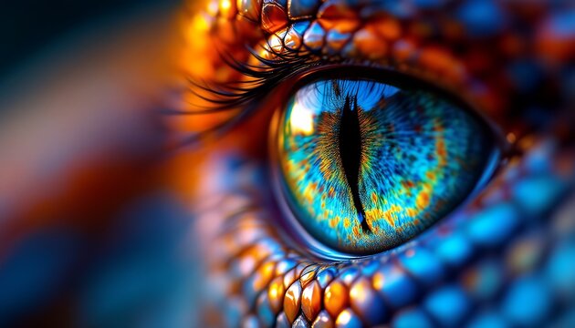 Close-up of a vibrant dragon eye