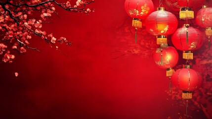 Red Lanterns and Plum Blossoms: A Festive Chinese New Year Scene