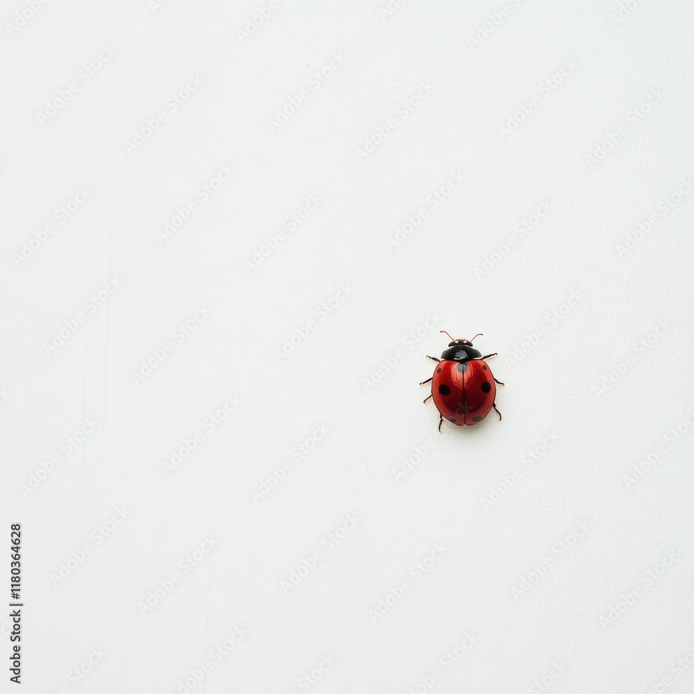 Poster a single red ladybug sits atop a white surface, highlighting its vibrant color and tiny size