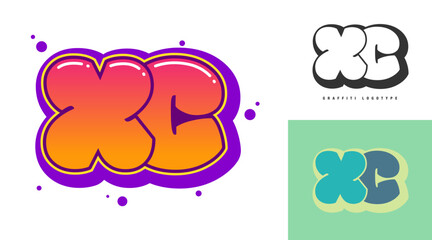 XC logo design for festival or party. Initial letter x and c in graffiti style. Creative modern lettering company name of font typography. Kids trendy logotype or identity.