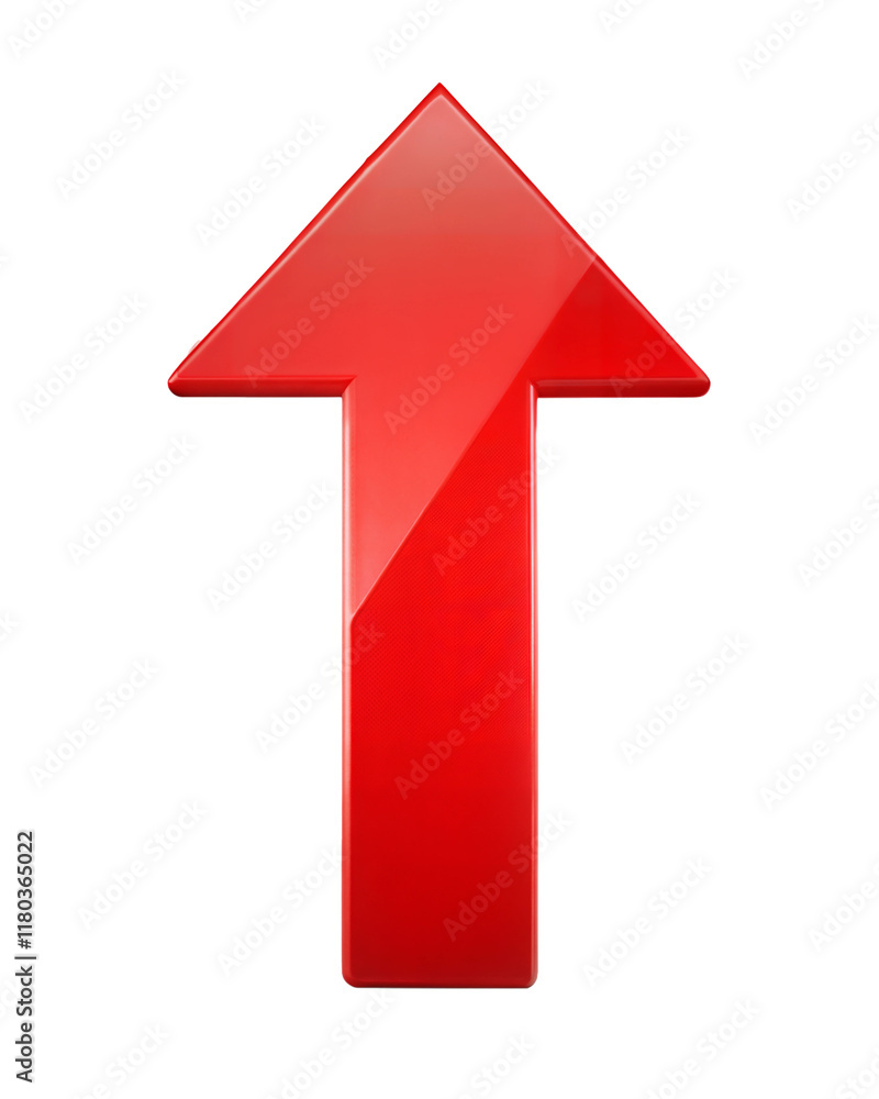 Poster bright red upward arrow indicating direction in a user interface, ideal for navigation or progress r