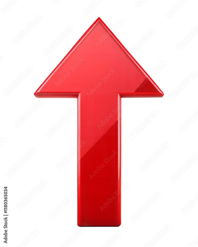 Poster bright red upward arrow indicating direction in a user interface, ideal for navigation or progress r