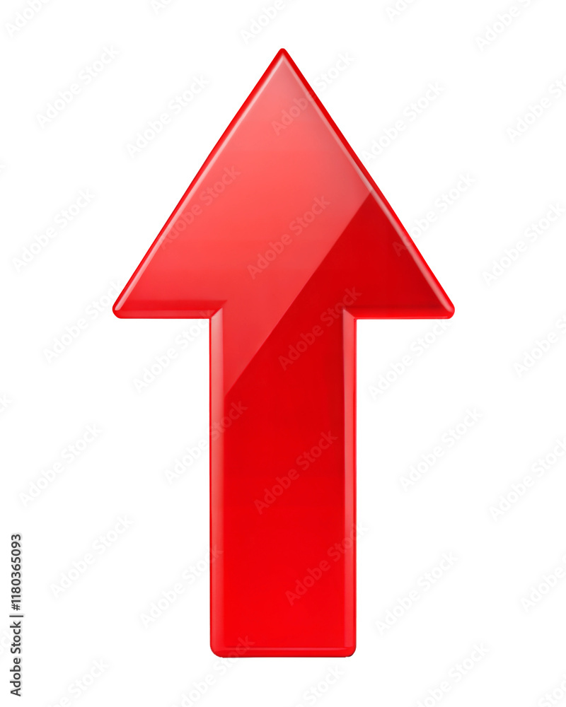 Poster bright red upward arrow indicating direction in a user interface, ideal for navigation or progress r