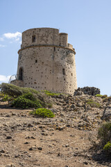 The Canai Tower in the wild landscape of the island of Sant'Antioco