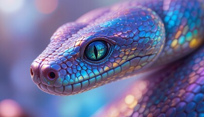 Close-up of a Mystical, Iridescent Snake